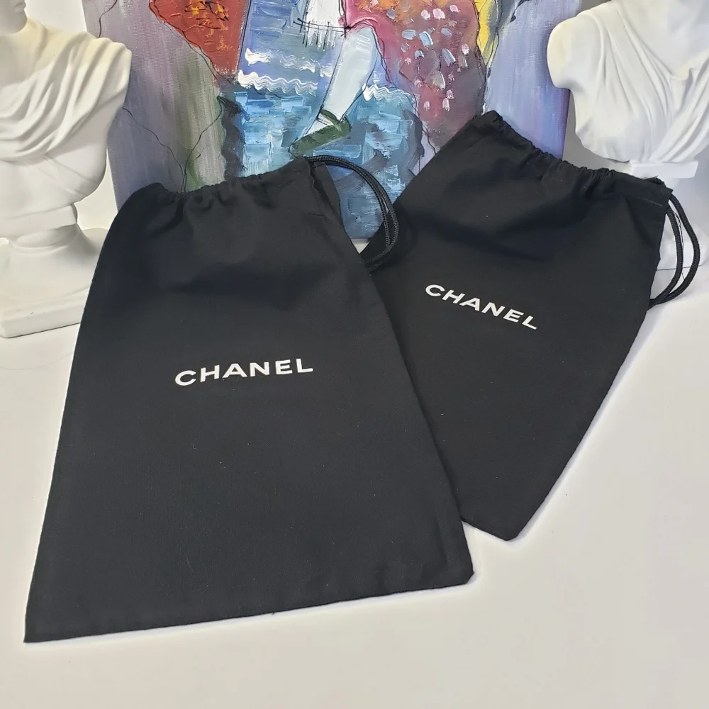Chanel Set of 2 Black w/ White Dust Sleeper Bags Storage Luggage 12 x 6